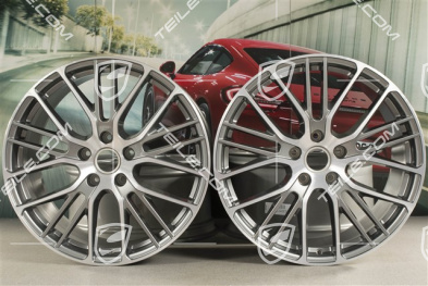 21" Felgensatz Panamera Exclusive Design Sport, 9,5J x 21 ET71 + 10,5J x 21 ET71, in Platinsilber-Metallic