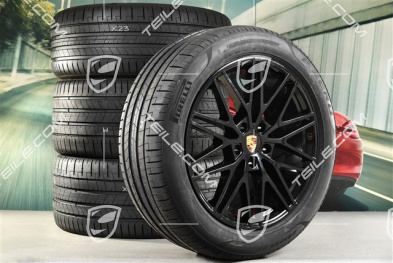21" Cayenne RS Spyder Design Sommerräder Satz, Felgen 9,5J x 21 ET46 + 11,0J x 21 ET58 + NEUE Pirelli P Zero Sommerreifen 285/45 R21 + 315/40 R21, mit RDK-Sensoren, schwarz hochglanz