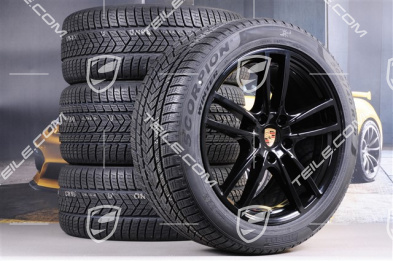 20" koła zimowe Cayenne COUPE Sport, komplet, felgi 9J x 20 ET50 + 10,5J x 20 ET55 + NOWE opony zimowe Pirelli 275/45 R20 + 305/40 R20, z czujnikami ciśnienia, czarny wysoki połysk