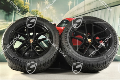 20" "Macan S" koła zimowe, komplet, felgi 9J x 20 ET26 + 10J x 20 ET19, opony zimowe Michelin 265/45 R 20 + 295/40 R 20, czarny wysoki połysk, z czujnikami ciśnienia RDK