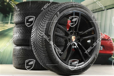 21" Cayenne Turbo Design Winterräder Satz, Felgen 9,5J x 21 ET46 + 11,0J x 21 ET49 + NEUE Michelin Winterreifen 285/45 R21 + 305/40 R21, mit RDK-Sensoren, schwarz hochglanz