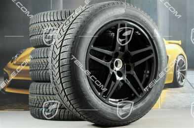 18" "Macan S" koła zimowe komplet, felgi 8J x 18 ET21 + 9J x 18 ET21 + NOWE opony zimowe Pirelli 235/60 ZR 18 + 255/55 ZR 18, z czujnikami ciśnienia, czarny wysoki połysk