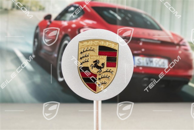 Radzierdeckel in Silber, mit farbigem Porsche Wappen, Innendurchmesser 71mm