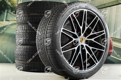 22" Macan RS Spyder Design Winterräder Satz, Felgen 9J x 22 ET29 + 11J x 22 ET47 + Continental Winterreifen 255/40 R22 + 295/35 R22, in Schwarz Hochglanz