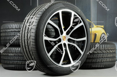 21-inch Cayenne Exclusive Design summer wheel set, rims 9,5J x 21 ET46 + 11,0J x 21 ET58 + Pirelli P Zero summer tyres 285/40 R21 + 315/35 R21, with TPMS, black (high gloss)
