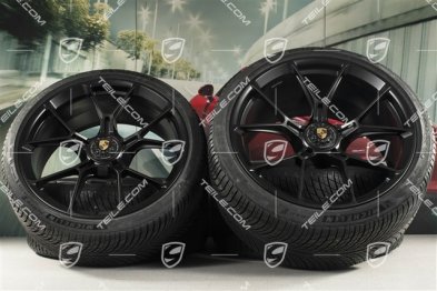 20"+21" koła zimowe GT3 / GT3RS, komplet, felgi montowane centralnie 9J x 20 ET43 + 11,5J x 21 ET46 + NOWE opony zimowe Michelin 245/35 R20 + 305/30 R21, czarny satynowy mat