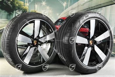 22-inch "Macan Sport" summer wheel set, rims 9J x 22 ET29 + 11J x 22 ET47, Goodyear summer tyres 255/40 R22 + 295/35 R22, black high gloss