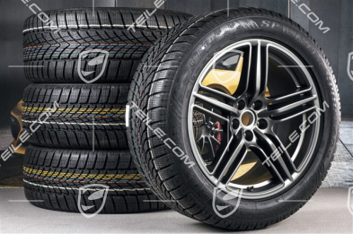 19" "Macan Design" koła zimowe komplet, felgi 8J x 19 ET21 + 9J x 19 ET21 + NOWE opony zimowe Dunlop 235/55 R 19 + 255/50 R 19, z czujnikami ciśnienia RDK, platinum satynowy półmat