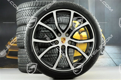 21" koła zimowe Cayenne COUPE Exclusive Design, komplet, felgi 9,5J x 21 ET46 + 11,0J x 21 ET49 + NOWE opony zimowe Pirelli 275/40 R21 + 305/35 R21, z czujnikami ciśnienia, czarny wysoki połysk + polerowana powierzchnia