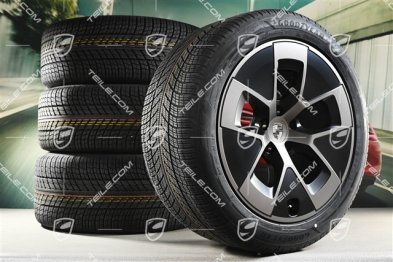21" Cayenne Turbo Aero Winterräder Satz, Felgen 9,5J x 21 ET16 + 11J x 21 ET37 + NEUE Goodyear Ultragrip Performance 3 SUV 275/45 R21 + 315/40 R21, schwarz seidenmatt + Turbonit