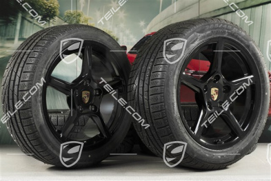 18" Boxster koła zimowe komplet, felgi 8J x 18 ET57 + 9,5J x 18 ET49, opony zimowe Pirelli Sottozero II 235/45 R18 + 265/45 R18, czarny wysoki połysk