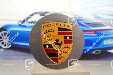 Radzierdeckel, konvex, Porsche Wappen farbig, für Carrera Classic Räder, Titan