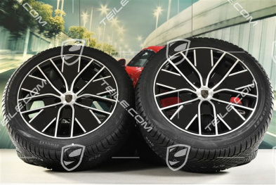 21" Koła zimowe Macan Design, komplet, felgi 8,5J x 21 ET27 + 10,5J x 21 ET47 + NOWE opony zimowe Pirelli 255/45 R21 + 285/40 R21, czarny wysoki połysk
