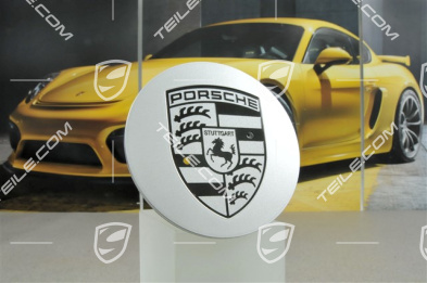 Hub cap, convex, crest black, Brilliant silver