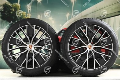 21" Macan Design Winterräder Satz, Felgen 8,5J x 21 ET27 + 10,5J x 21 ET47 + NEUE Continental Winterreifen 255/45 R21 + 285/40 R21, in Schwarz Hochglanz