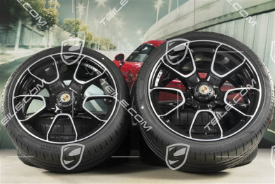 20"+21" Turbo S Exclusive Design Sommerräder Satz, Felgen 9,5J x 20 ET44 + 12J x 21 ET70 + Pirelli Sommerreifen 255/35 R20 + 315/30 R21, schwarz hochglanz