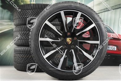 20" Taycan Tequipment Design Winterräder Satz, Felgen 9J x 20 ET54 + 11J x 20 ET60, Goodyear Winterreifen 245/45 R20 + 285/40 R20, in Schwarz Hochglanz