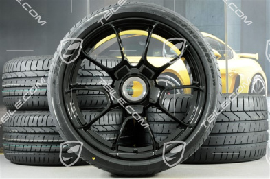 20" summer wheels set 911 Turbo S Exclusive Design, rims 11,5J x 20 ET56 + 9J x 20 ET51 + summer tyres 305/30 ZR20 + 245/35 ZR20, Black high-gloss