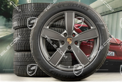 20" koła zimowe Cayenne COUPE Sport Classic, komplet, felgi 9J x 20 ET50 + 10,5J x 20 ET55 + NOWE opony zimowe Michelin 275/45 R20 + 305/40 R20, z czujnikami ciśnienia, Platinum satynowy półmat