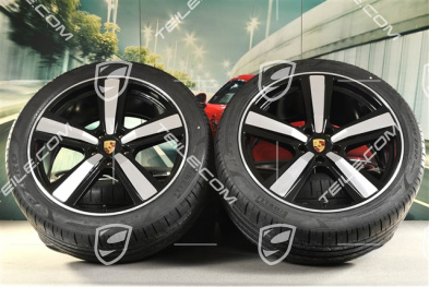 22" Sommerräder Cayenne Coupé Exclusive Design Sport, Felgen 10J x 22 ET48 +11,5J x 22 ET52 + NEUE Pirelli Sommerreifen 285/40 R22 + 315/35 R22, schwarz hochglanz