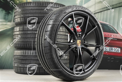 20" Carrera S Sommerräder Satz, Felgen 8J x 20 ET57 + 10J x 20 ET45, Pirelli Sommerreifen 235/35 ZR20 +265/35 ZR20, Schwarz Seidenmatt, mit RDK-Sensoren