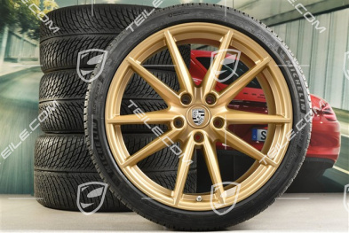 20"+21" koła zimowe Carrera S, komplet, felgi 8,5J x 20 ET53 + 11J x 21 ET66 + opony zimowe Michelin 245/35 R20 + 295/30 R21, Aurum złoty satynowy mat