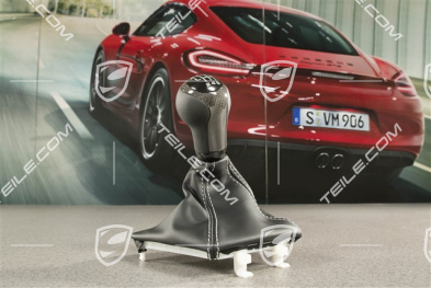 911 R, Schalthebelknopf, Leder mit Grauer Faden / Carbon, 6-gang Schaltgetriebe