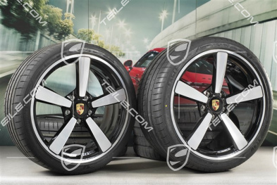 20"+21" koła letnie, komplet Carrera Exclusive Design, felgi 8,5J x 20 ET53 + 11,5J x 21 ET67 + NOWE opony letnie 245/35 R20 + 305/30 R21, czarny wysoki połysk, z czujnikami ciśnienia