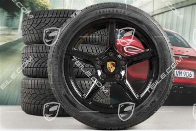 18" Boxster koła zimowe komplet, 8J x 18 ET57 + 9J x 18 ET47 + NOWE opony zimowe Dunlop 235/45 R18 + 265/45 R18, czarny wysoki połysk, bez czujników ciśnienia RDK