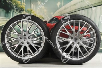21" Panamera Exclusive Design Koła zimowe, komplet, felgi 9,5J x 21 ET71 + 10,5J x 21 ET71 + NOWE opony zimowe Continental Winter Contact TS860 S 275/35 R21 + 315/30 R21, platynowy srebrny