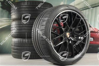 21-inch Panamera SportDesign summer wheel set, rims 9,5J x 21 ET71 + 11,5J x 21 ET69 + Pirelli summer tires 275/35 ZR21 + 315/30 ZR21, with TPM, in black high gloss
