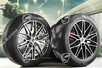 21" Winterräder RS Spyder Design Satz, Felgen 9,5J x 21 ET46 + 11,0J x 21 ET58 + Winterreifen Pirelli 285/45 R21 + 305/40 R21, mit Reifendruckkontrollsystem, schwarz hochglänzend, Bj./DOT 2024, 6-7mm