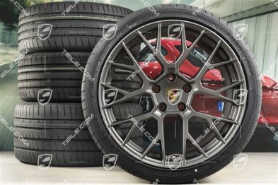 20+21-inch summer wheel set RS Spyder Design, rims 8,5J x 20 ET53 + 11,5J x 21 ET67 + NEW Goodyear summer tyres 245/35 R20 + 305/30 R21, with TPM, platinum satin matt