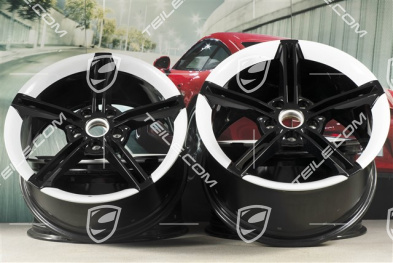 21" Wheel rim set Mission E Design, 9,5J x 21 ET60 + 11,5J x 21 ET66, black high gloss/Carrera white metallic