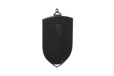 Etui na klucze, czarne, skóra, z wytłoczonym herbem/logo Porsche