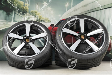 20"+21" koła letnie, komplet Carrera Exclusive Design, felgi 8,5J x 20 ET53 + 11,5J x 21 ET67 + NOWE opony letnie 245/35 R20 + 305/30 R21, czarny wysoki połysk, z czujnikami ciśnienia