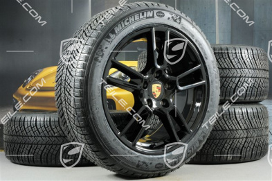 19-inch winter wheels set "Panamera", rims 9J x 19 ET64 + 10,5 J x 19 ET62 + NEW Michelin Pilot Alpin 4 winter tyres 265/45 R19 + 295/40 R19, black high gloss
