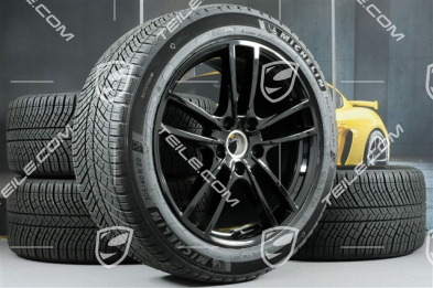 20" koła zimowe Cayenne Sport, komplet, felgi 9J x 20 ET50 + 10,5J x 20 ET64 + NOWE opony zimowe Michelin 275/45 R20 + 305/40 R20, z czujnikami ciśnienia, czarny połysk