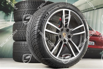 21" Cayenne Turbo Winterräder Satz, Felgen 9,5J x 21 ET46 + 11,0J x 21 ET58 + Michelin Winterreifen 275/40 R21 + 305/35 R21, mit RDK-Sensoren, Titanium