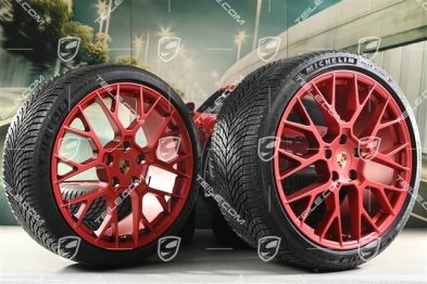 20"+21" RS Spyder Design, koła zimowe, komplet, felgi 8,5J x 20 ET50 + 11J x 21 ET82 + opony zimowe Michelin 245/35 R20 + 305/30 R21, z czujnikami ciśnienia, czerwone - Pyro Red