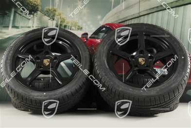 18" Boxster koła zimowe komplet, felgi 8J x 18 ET57 + 9,5J x 18 ET49, opony zimowe Pirelli Sottozero II 235/45 R18 + 265/45 R18, czarny wysoki połysk