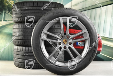 21-inch Cayenne Turbo Design summer wheel set, rims 9,5J x 21 ET46 + 11,0J x 21 ET49 + NEW Pirelli P Zero summer tyres 285/45 R21 + 315/40 R21, with TPMS, Vesuvgrau
