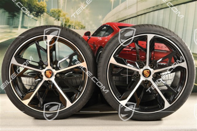 21" koła letnie Cross Turismo Design, komplet, felgi 9,5J x 21 ET60 + 11,5J x 21 ET66 + opony letnie Goodyear 265/35 R21 + 305/30 R21, czarny wysoki połysk + frezowana powierzchnia