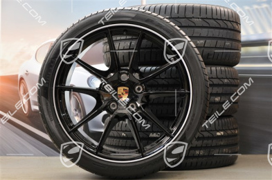 20" Carrera S (III) Sommerräder Satz, 8J x 20 ET57 + 9,5J x 20 ET45, Pirelli Reifen 235/35 ZR20 + 265/35 ZR20, Felgenstern in Schwarz (Hochglanz)