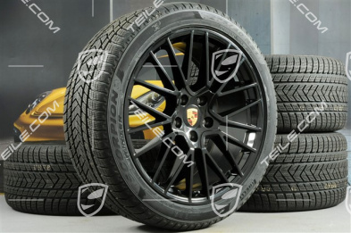 21" koła zimowe Cayenne RS Spyder, komplet, felgi 9,5J x 21 ET46 + 11,0J x 21 ET58 + NOWE opony zimowe Pirelli 275/40 R21 + 305/35 R21, z czujnikami ciśnienia, czarny wysoki połysk