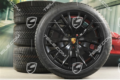 20" koła zimowe Turbo S Aero Design, komplet, felgi 9J x 20 ET54 + 11J x 20 ET60 + NOWE opony zimowe Goodyear 245/45 R20 + 285/40 R20, czarny satynowy mat