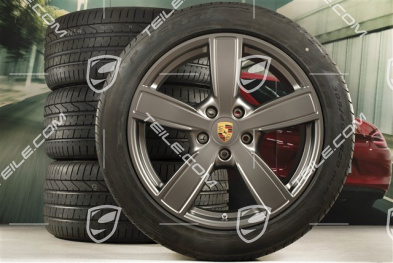 20" koła letnie Cayenne Sport Classic, komplet, felgi 9J x 20 ET50 + 10,5J x 20 ET64 + opony letnie Pirelli 275/45 R20 + 305/40 R20, z czujnikami ciśnienia, Platinum satynowy półmat