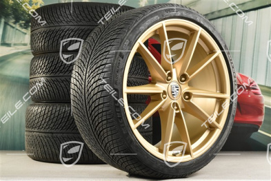 20"+21" koła zimowe Carrera S, komplet, felgi 8,5J x 20 ET53 + 11J x 21 ET66 + opony zimowe Michelin 245/35 R20 + 295/30 R21, Aurum złoty satynowy mat