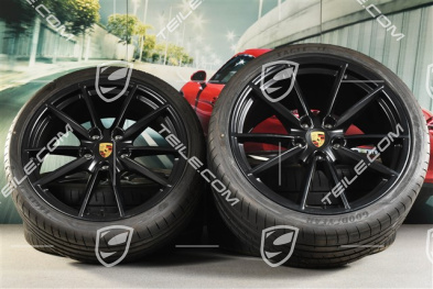 20+21-inch summer wheel set Carrera S, rims 8,5J x 20 ET53 + 11,5J x 21 ET67 + Goodyear summer tyres 245/35 R20 + 305/30 R21, with TPM, black satin matt
