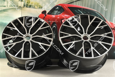 20" komplet felg Turbo S Aero Design, 9J x 20 ET54 + 11J x 20 ET60, czarny wysoki połysk + frezowana powierzchnia